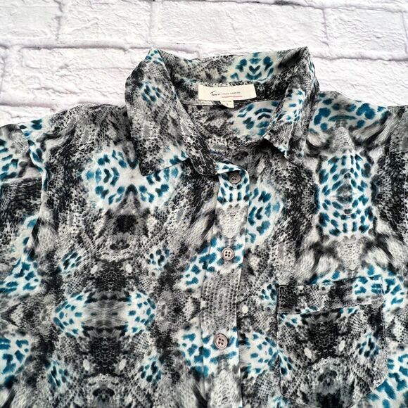 Two by Vince Camuto‎ Women Blouse Small Animal Print Button Front Long Sleeve - Picture 2 of 7